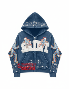 Strass zip up sweat à capuche logo personnalisé-OEM personnalisé Zip Hoodie, Rhinestone Logo Hoodie Streetwear fournisseur en gros pour hommes femmes - Product Image 5