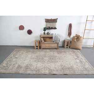Tapis turc vintage, grand tapis de 5,2 x 9,1 pieds, tapis oriental gris et blanc - Product Image 3