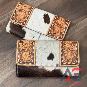 Usine directe de haute qualité usiné à la main portefeuille en cuir Design floral cheveux en cuir de vachette carte de crédit pochette quotidienne pour les femmes - Product Image 1