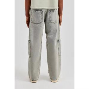 Jean baggy en coton, design unique avec pierres ponce, délavage acide gris, style Y2K, streetwear de qualité, tissu denim délavé au soleil - Product Image 5