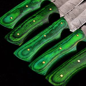 Couteaux utilitaires Skinner en acier Damas, lame fixe EDC, manches en bois, lame pleine, qualité industrielle, couteau de camping et de chasse, cuir - Product Image 2