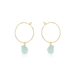 Thủ công thô Aquamarine đá quý Hoop Bông tai-8-10mm Birthstone dangle đồ trang sức handmade Birthstone Bông tai - Product Image 1