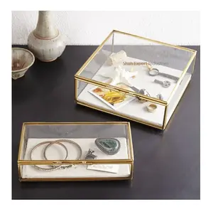 उच्च गुणवत्ता लक्जरी ग्लास बॉक्स पीतल सोने का फ्रेम अंगूठी बाली प्रदर्शन ग्लास ऐक्रेलिक पारदर्शी आभूषण बॉक्स के लिए