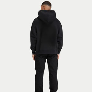 Sudadera con capucha de gran tamaño, ropa informal negra con hombros caídos, sudadera informal de invierno de peso pesado para hombres - Product Image 4