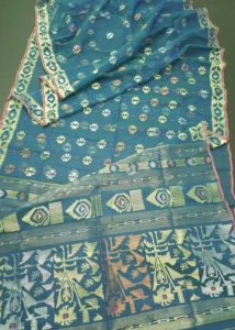 Export Orienté Dhakai Jamdani VERT Sharee pour Femme JAMDANI TISSU Bleu ROUGE VERT Doré Bleu Ciel du Bangladesh - Product Image 2