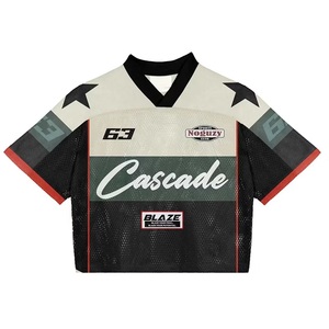 Equipo personalizado ropa deportiva uniforme de alta calidad Boxy Fit Athletic malla camiseta acanalado escote corto Unisex fútbol de talla grande - Product Image 3