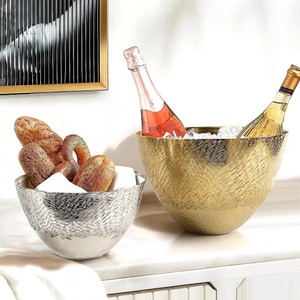Ensemble de bols en métal en aluminium martelé décoratif or argent servant des bols d'accent décor à la maison moderne centre de table fruits - Product Image 1