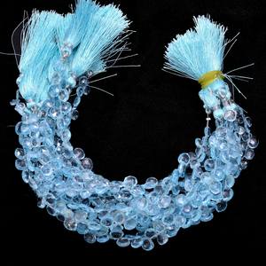 AAA + Topaze Bleu Ciel 7mm-8mm Coeur Briolette Perles Naturelles Fine Topaze Bleue À Facettes Semi Précieuses Pierres Précieuses Perles Lâches Pour Bijoux - Product Image 1