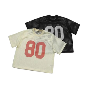 Maillot de rugby rétro ample en maille respirante, style boxy court, personnalisé avec faible MOQ, pour le football américain, brodé OEM - Product Image 2
