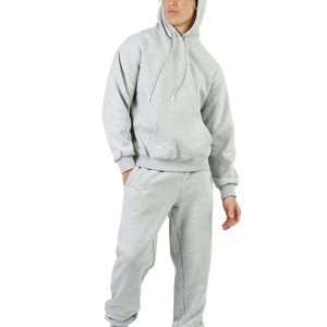 Survêtement d'entraînement en polaire pour hommes, ensemble de deux pièces avec impression solide, survêtement de jogging grande taille pour l'entraînement - Product Image 4