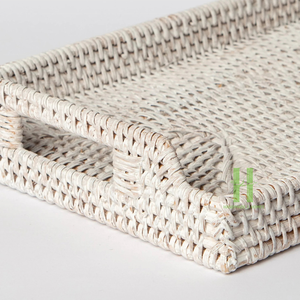 Plateau Rectangle de Lavage Blanc Personnalisable Plateau de Service en Rotin Tissé pour la Nourriture HNH Artisanat Usine OEM Rotin Produits - Product Image 2
