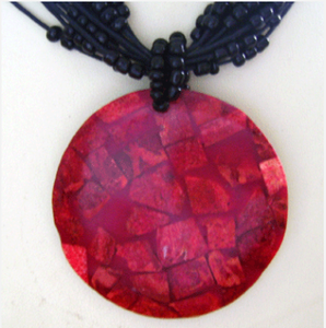 Collar de Mosaico de Coral Rojo con Cuentas de Concha, Joyería con Motivo Redondo para Regalo - Product Image 1