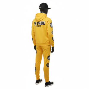 ชุดกีฬาฟิตเนสเทคฟลีซ ชุดวอร์มเทรนนิ่งแบบสองชิ้นสำหรับทุกเพศ ชุดลำลองมีฮู้ดสำหรับวิ่งออกกำลังกาย ระบายอากาศได้ดี พร้อมแผ่นปะ PVC - Product Image 3