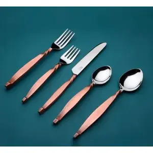 Ensemble de couverts de portabilité en acier inoxydable de haute qualité poignée marron cou torsadé salle à manger essentiel Restaurant vaisselle cuillère - Product Image 2