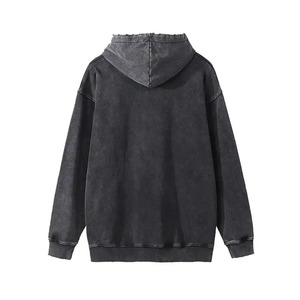 Pull à capuche pour hommes, poids lourd 100% coton, surdimensionné, style vintage délavé à l'acide, nouvelle mode, couleur unie, hiver, teint uni - Product Image 2