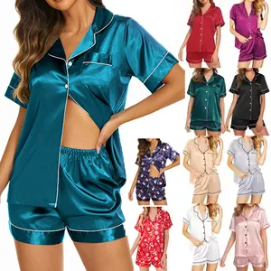 Wholesale Loungewear Women Pyjama 2 Piece Pajama Shorts Sets Satin Silk Pajamas For Women Set