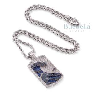 Luxe hommes nom personnalisé grande vague chien pendentif collier en argent Sterling 4mm cubain lien Hip Hop chaîne Moissanite breloques - Product Image 3