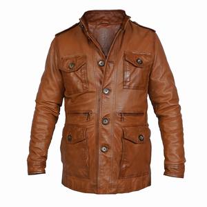 เสื้อโค้ทและแจ็กเก็ตหนังสีน้ำตาลหนังลำลองสำหรับผู้ชาย - Product Image 1