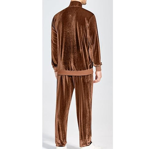Ensemble de survêtement 2 pièces pour homme en velours, coupe athlétique, veste zippée et pantalon de jogging - Product Image 2