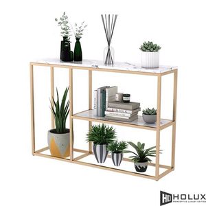 POSO CST022 Minimalist Luxury Decorative <b>Table</b> Modern Iron Frame and Mirrored Wood Stone Top for Villa Living Room or Hotel - Product Image 2