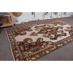 Turkish 6x7,4 ft Rug, Vintage Rug, <b>Brown</b> Ikat <b>Wool</b> Rug - Product Image 3