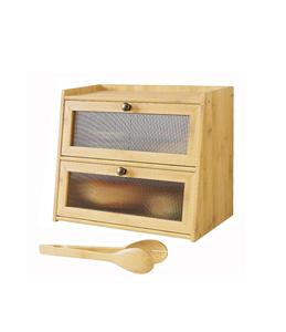 Boîte à pain pour comptoir de cuisine, conteneur de stockage de pain en bambou de grande capacité en bois double couche avec porte-pain de fenêtre - Product Image 1