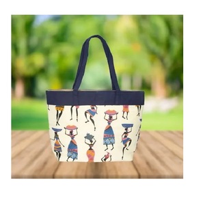 Exportateurs inde 100% coton biologique feuille imprimé certificat GOTS design personnalisé naturel grande capacité sac à main au meilleur prix - Product Image 3