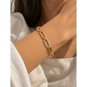 Bracelet jonc géométrique pavé en laiton, cuivre ou acier inoxydable - Product Image 4