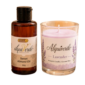 Kit de rituel de sommeil à la lavande Alquiverde - Pot en verre artisanal avec 60g d'huile d'amande douce et 70g de bougie à la lavande - Prix abordable - Product Image 4