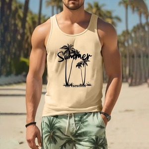 Camisetas sin mangas de árbol de coco de LICRA/algodón de secado rápido respetuosas con el medio ambiente impresas digitales para hombres patrón de puesta de sol colorido verano Casual Suelto - Product Image 4