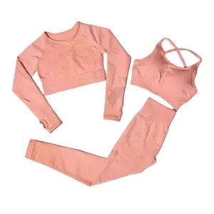 Benutzer definierte Frauen Langarm Fitness Sport Workout Kleidung 3 Stück Yoga Set Anzug Fitness Fitness Sets