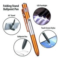 Stylo à bille pliable multifonction 4 en 1, stylet capacitif (lampe de poche + support) pour tablette, téléphone portable, support de téléphone portable