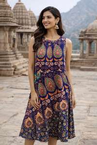 Robe midi en coton imprimé Naptol pour femmes, vente chaude, taille ample, vintage, élégante, sans manches, pour un usage décontracté et pour les fêtes - Product Image 3