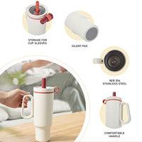 Gobelet de voyage réutilisable de 40 oz avec doublure en acier inoxydable 316, extérieur en acier inoxydable 304, isolation sous vide à double paroi, couvercle hermétique avec paille et poignée