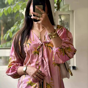 Chemise en coton imprimé classique vintage élégant à la main Designer surdimensionné Regular Fit Blouse | Ensemble de vêtements décontractés et formels - Product Image 1