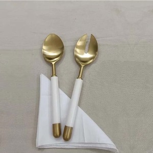 Largement en vente meilleure qualité nouvelle dernière conception de couverts en or sans danger pour les aliments poignée en résine ensemble de serveurs à salade en acier inoxydable - Product Image 1