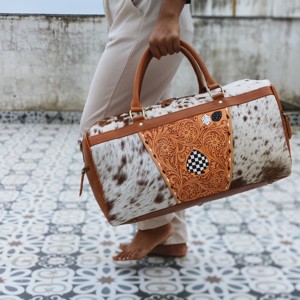 Luxury 2025 Women's Sport Travel Duffel Bags Handmade From India Hair On 100% Genuine Leather Eco-Friendly With <b>Shoe</b> Compartment - Product Image 2