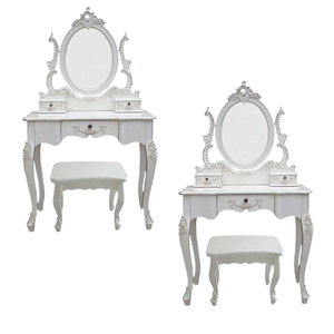 Venta caliente diseño francés maquillaje escritorio tocador espejo con taburete Color blanco para muebles de dormitorio - Product Image 2