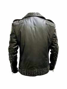 Chaqueta para hombre, elegante chaqueta de piel de oveja para hombre, estilo punk, ropa exterior de moda, diseño ajustado de motociclista, transpirable, con frente de lona. - Product Image 2