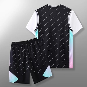 Conjunto de camiseta de baloncesto para jóvenes y adultos para hombres, uniforme de baloncesto con mangas cortas, camiseta de entrenamiento con cuello redondo, traje deportivo con estampado de dos bolsillos - Product Image 3