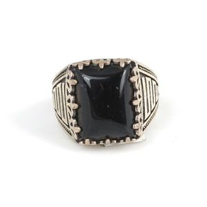 Bague pour homme en argent sterling 925 avec pierre d'onyx naturelle, motif géométrique rectangulaire, style hip-hop, à porter tous les jours, bijoux fins - Product Image 4