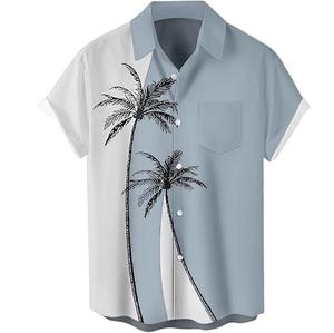 Nouvel arrivage de vêtements pour hommes demi-manches arbre palmier Bowling chemise col montant vacances élégant poitrine poche Hawaii Bowling chemises - Product Image 6