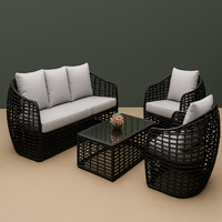 Ensemble de canapé d'extérieur moderne en rotin pliable et imperméable avec coussins moelleux et table à plateau en verre pour hôtel, cour, jardin, balcon/terrasse