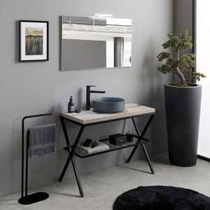 Mueble de Baño Independiente de 100 cm con Lavabo Gris y Espejo de Madera, Muebles de Baño Modernos - Product Image 1