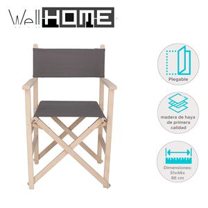 Silla de director WELL HOME Sunset, acabado sin barnizar, lona gris, 51x46x86 cm - Product Image 2