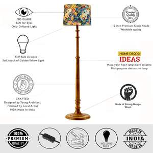 Lampe sur pied en bois de noyer brun rustique |   Abat-jour en tissu multicolore de style antique, abat-jour non inclus, vente en gros - Product Image 6