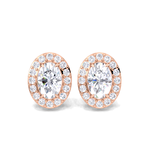 Boucles d'oreilles clous ovales en or jaune 18 carats avec halo de diamants de culture - Product Image 5