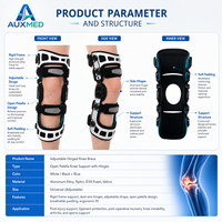 Attelle de stabilisation universelle Auxmed pour l'arthrose, avec double charnière verticale, post-chirurgicale, légère et pliable pour genou