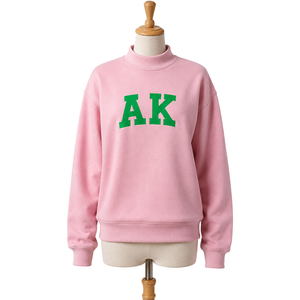 Sudadera de cuello alto extragrande para hermandades, personalizada ODM, rosa con estampado de letras verdes, de manga larga, de algodón tejido, para invierno - Product Image 1