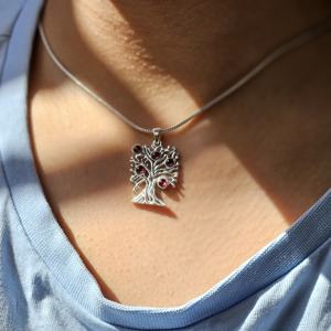 จี้เงินห้าพลอยรูปต้นไม้พร้อมโกเมนเป็นของขวัญในทุกโอกาส - Product Image 1